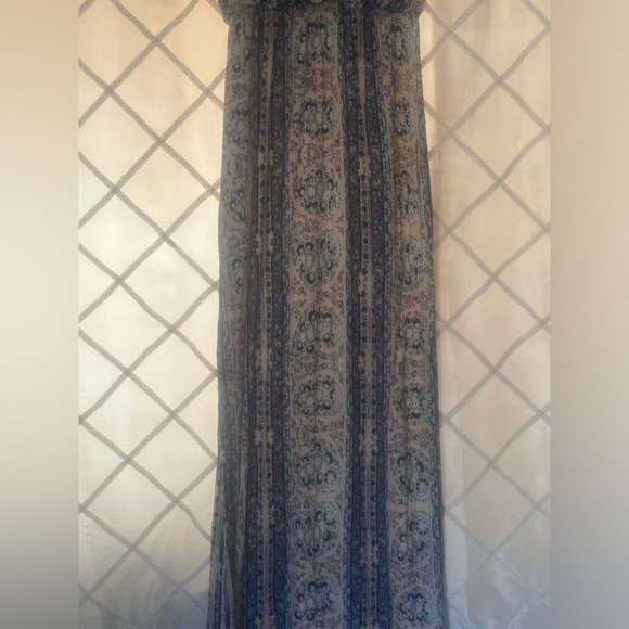 LUSH Boho Indie Print Pattern Empire Long Maxi Dress W Side Leg Slit-Size Large - Picture 16 of 16